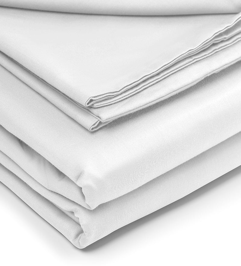 Stack of white satin sheets on a light gray background