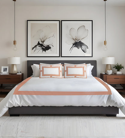 Modern bedroom with a bed, nightstands, and wall art.