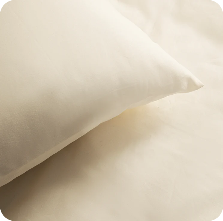 Two beige pillows on a light beige background