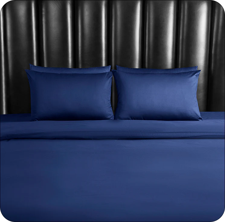 blue bedsheet with two pillows