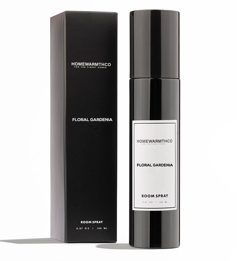 Homewarmthco Floral Gardenia room spray with packaging on a white background