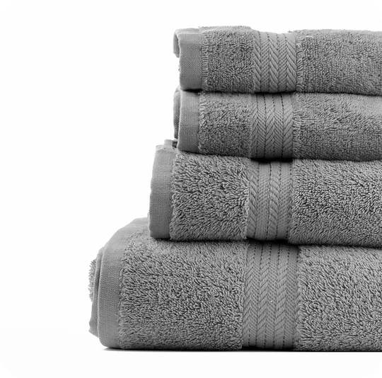Stack of gray towels on a white background