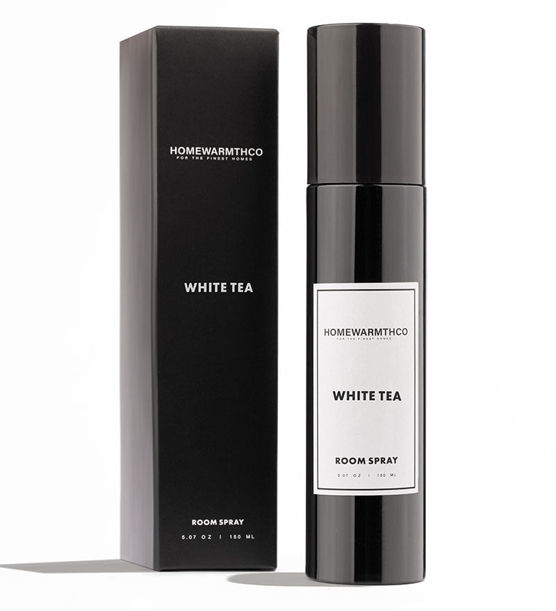 Homewarmthco White Tea room spray with packaging on a white background
