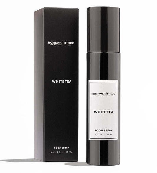 Homewarmthco White Tea room spray with packaging on a white background